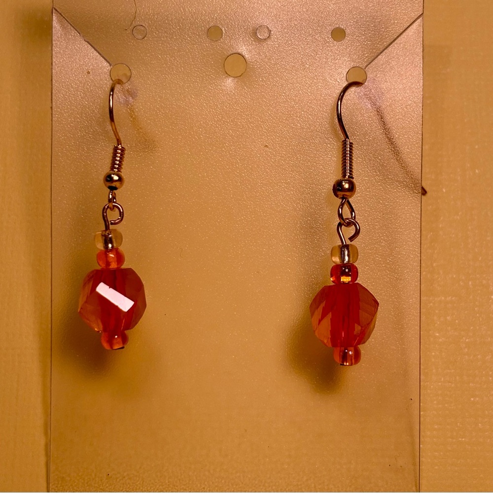 Handcrafted Earrings Pierced Unique
Women Faceted Orange Glass Beads & Gold